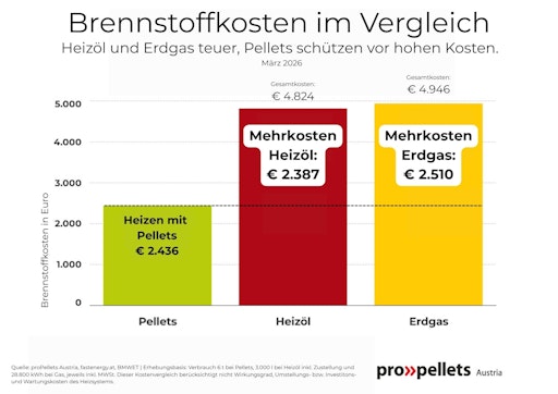 Vorschau Bild von Wärme aus Holzpellets ist günstig, Heizöl- und Erdgaspreise
schwanken stark und sind teuer.