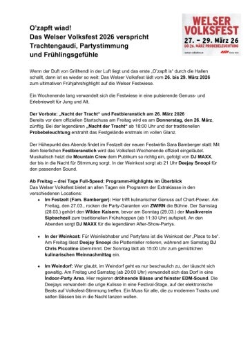 Vorschau Bild von 1. Presseaussendung für das Welser Volksfest im Frühjahr 2026