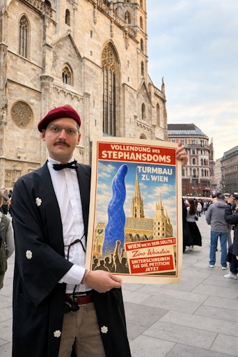 Vorschau Bild von Zino Weinstein bei der Plakatverteilung vor dem Stephansdom