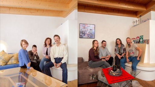  Damals und heute: Familie Lacher 2011 (links) und 2026 (rechts)
in ihrem Haus im Allgäu. Nach mehr als 15 Jahren bestätigt sich für
die Familie die Entscheidung für Lehm-Trockenbau und Wandheizung. //
Weiterer Text über ots und www.presseportal.de/nr/174911 / Die
Verwendung dieses Bildes für redaktionelle Zwecke ist unter
Beachtung aller mitgeteilten Nutzungsbedingungen zulässig und dann
auch honorarfrei. Veröffentlichung ausschließlich mit
Bildrechte-Hinweis.