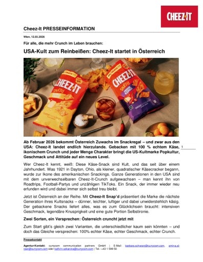Vorschau Bild von Cheez-It Presseinformation: Ab jetzt cruncht Österreich