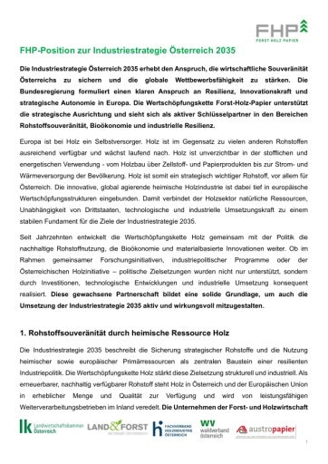  FHP-Position zur Industriestrategie Österreich 2035