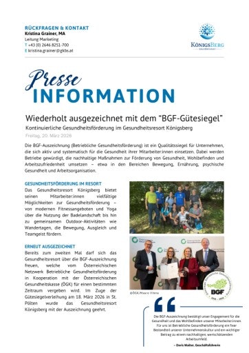 Vorschau Bild von Presseinformation Auszeichnung BGF 2026 - 2028