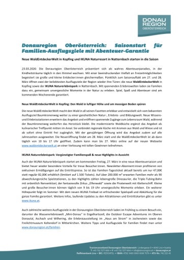 Vorschau Bild von PA Saisonstart Familien-Ausflugsziele in der Donauregion Oberösterreich