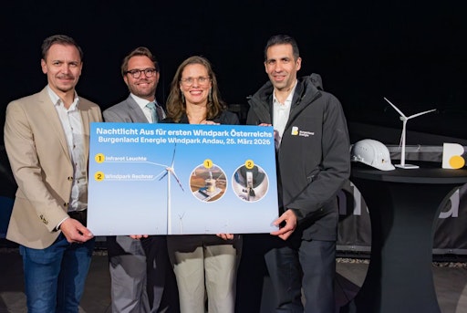 Bildtext vlnr: Bürgermeister Gemeinde Andau Philipp Pelzer,
Geschäftsführer Austro Control Philipp Piber,
Landeshauptmann-Stellvertreterin Anja Haider-Wallner, CEO Burgenland
Energie Stephan Sharma