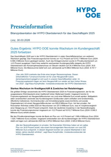 Vorschau Bild von HYPO OOE Presse-Information Bilanzergebnis 2025