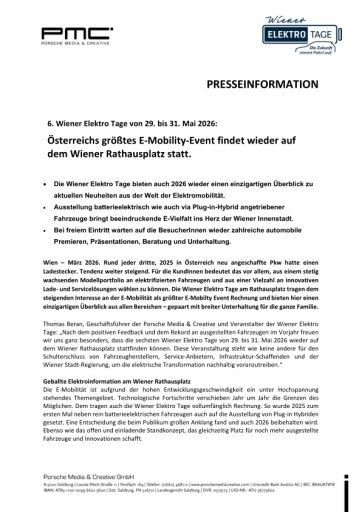 Vorschau Bild von Presseaussendung Ankündigung Wiener Elektro Tage 2026