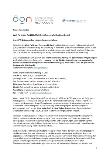 Vorschau Bild von Presse-Info ÖPG Parkinson-Infoveranstaltung-Linz am 10.4.2026