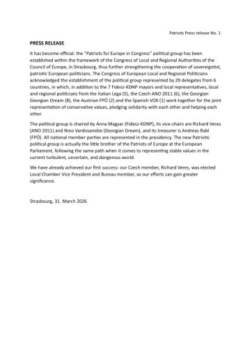 Vorschau Bild von Pressestatement der Fraktion „Patriots for Europe in Congress“ vom 31.3.2026