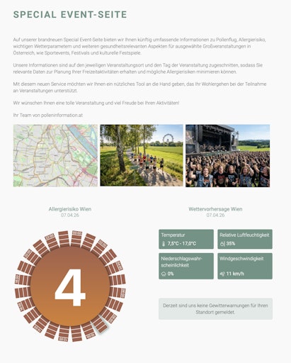 Vorschau Bild von screenshot Special Event-Seite auf Polleninformation.at