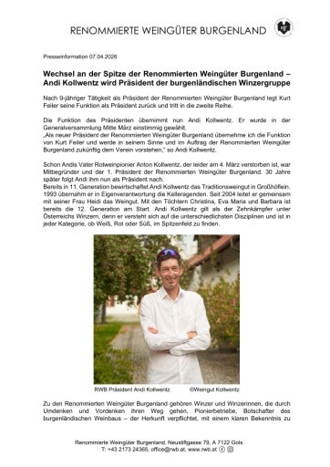 Vorschau Bild von Presseinformation Renommierte Weingüter Burgenland vom 07.04.2026