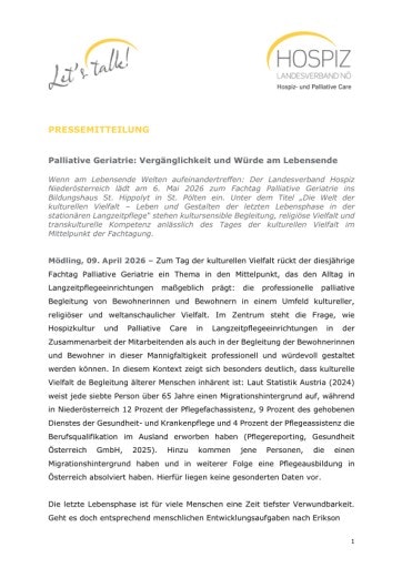 Vorschau Bild von Pressemitteilung Palliative Geriatrie