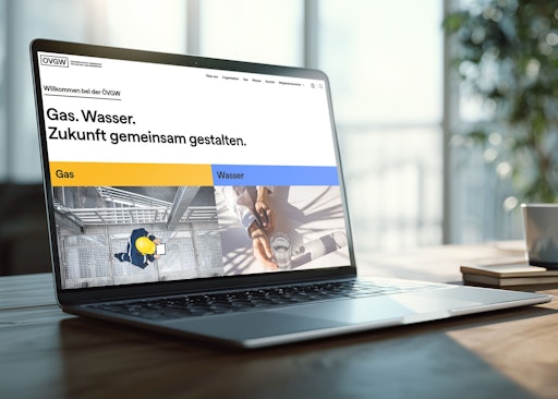 Das neue Erscheinungsbild setzt auf eine reduzierte, moderne
Designsprache. Die Farbwelt basiert auf den etablierten ÖVGW-Farben
für Gas und Wasser.