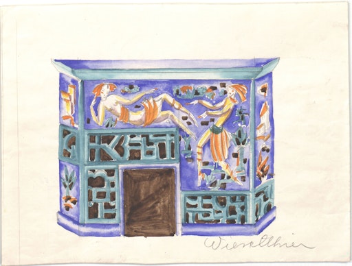  Vally Wieselthier, Entwurf für eine Kaminverkleidung, um 1927
Bleistift, Gouache auf Papier © MAK