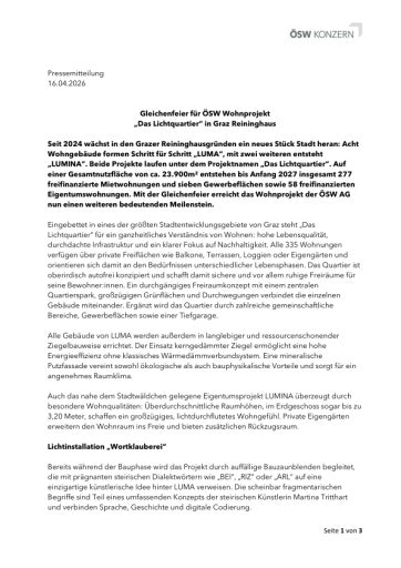 Vorschau Bild von Pressemitteilung Gleichenfeier Das Lichtquartier