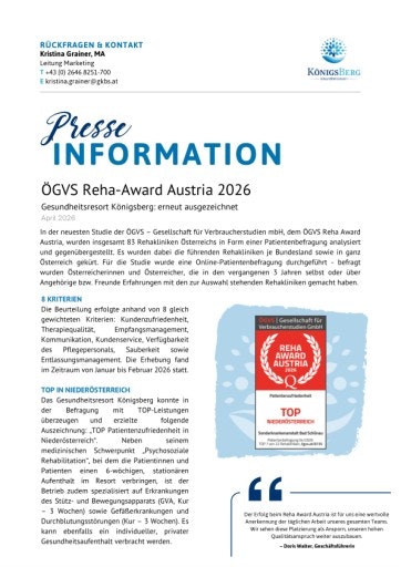 Vorschau Bild von Presseinformation ÖGVS Reha-Award Austria 2026
