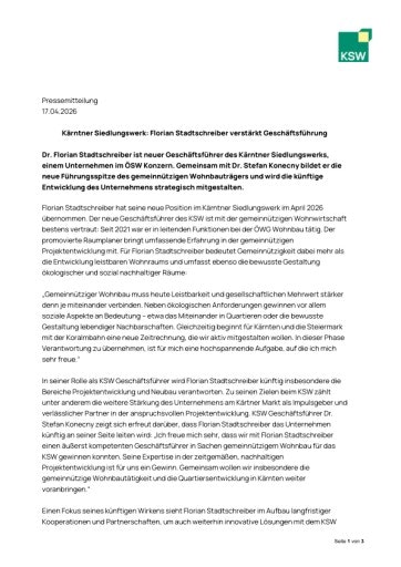 Vorschau Bild von Pressemitteilung zum neuen KSW Geschäftsführer Florian Stadtschreiber