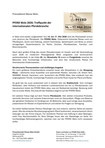 Vorschau Bild von In Wels wird wieder aufgesattelt! Von 14. bis 17. Mai 2026 wird die Messestadt erneut zum Zentrum der Pferdewelt.