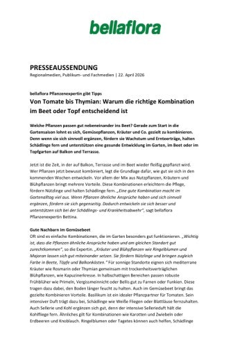 Vorschau Bild von Von Tomate bis Thymian: Warum die richtige Kombination im Beet oder Topf entscheidend ist - bellaflora Pflanzenexpertin gibt Tipps