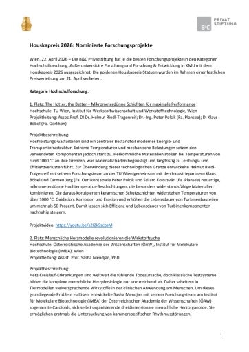 Vorschau Bild von Houskapreis 2026: Projektbeschreibungen