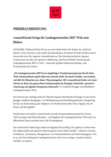 Vorschau Bild von vorauerfriends bringt die Landesgartenschau 2027 Wels zum Blühen