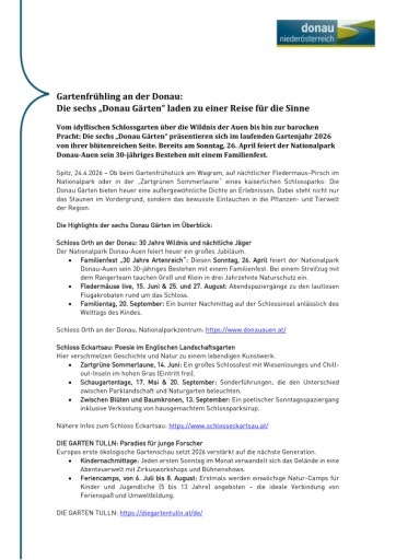Vorschau Bild von Pressemitteilung zu den Veranstaltungshighlights in den Donau Gärten.