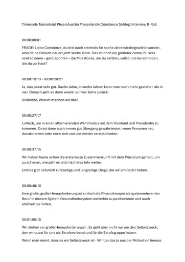 Vorschau Bild von Transkript Timesheet Video-Statement Physio Austria-Präsidentin Constance Schlegl