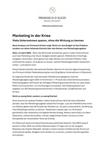 Vorschau Bild von Presseaussendung: Marketing in der Krise