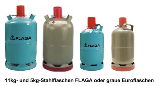 11kg- und 5kg-Stahlflaschen FLAGA oder graue Euroflaschen