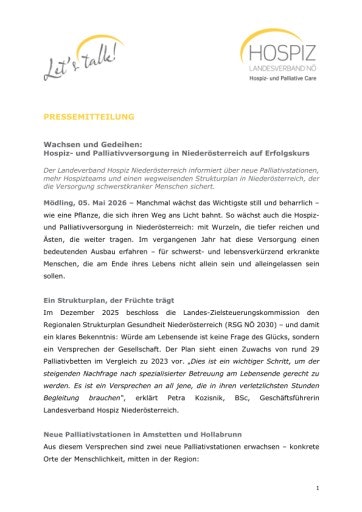Vorschau Bild von Pressemitteilung: Wachsen und Gedeihen: Hospiz- und Palliativversorgung in Niederösterreich auf Erfolgskurs