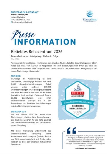 Vorschau Bild von Presseinformation Beliebtes Rehazentrum 2026