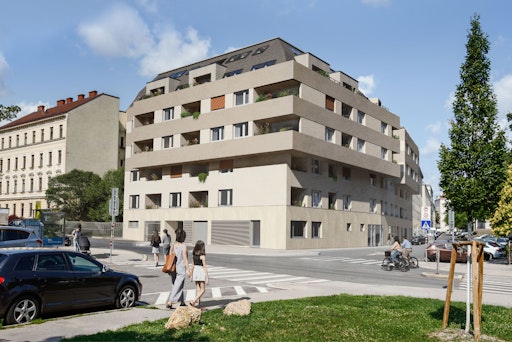 Vorschau Bild von Realisiert über IFA Bauherrenmodelle, entstehen in der Kopalgasse
11 und der Delsenbachgasse 8 gesamt 75 geförderte Mietwohnungen.