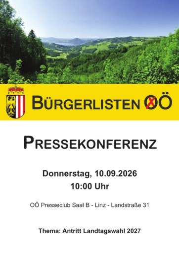 Vorschau Bild von PK der Bürgerlisten OÖ Präsentation des Parteiprogramm der Bürgerlisten OÖ vor Klausur 12.9.2026 im Mennerhaus/ Zell am Pettenfirst