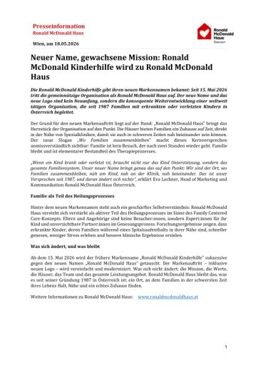 Presseinformation Ronald McDonald Haus Österreich