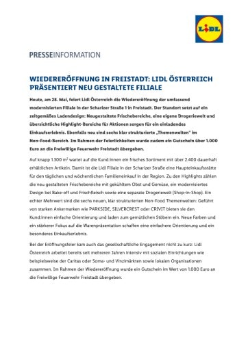 Vorschau Bild von Pressemitteilung Wiedereröffnung Lidl Filiale Freistadt
