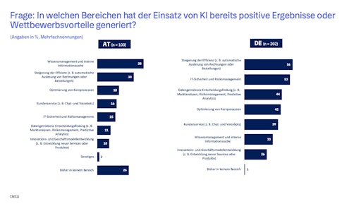 Vorschau Bild von Infografik „In welchen Bereichen hat der Einsatz von KI bereits
positive Ergebnisse oder Wettbewerbsvorteile generiert?"