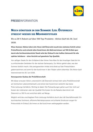 Vorschau Bild von Pressemitteilung Lidl Österreich