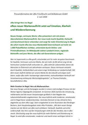 Vorschau Bild von efko bringt Herz ins Regal: efkos neuer Markenauftritt setzt auf Emotion, Klarheit und Wiedererkennung
