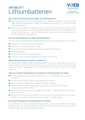 Vorschau Bild von VOEB Infoblatt Lithiumbatterien