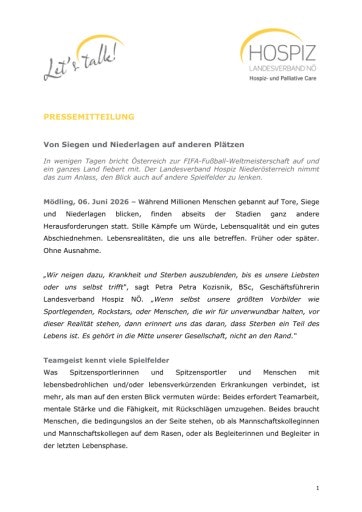 Vorschau Bild von Pressemitteilung LV Hospiz NÖ zur Fußball WM 2026