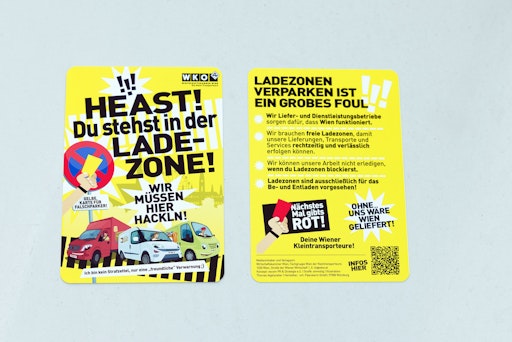 Vorschau Bild von Die Gelben Karten der Wiener Kleintransporteure erklären, wieso
blockierte Ladezonen ein Problem für die Branche sind.