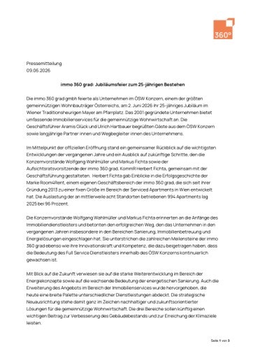 Vorschau Bild von Pressemitteilung zur Jubiläumsfeier: 25 Jahre immo 360 grad