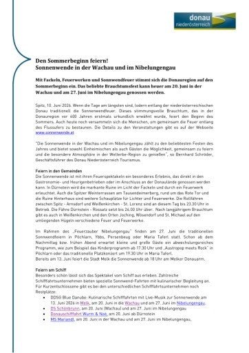 Vorschau Bild von Pressemitteilung zur Sonnenwende in der Wachau und im Nibelungengau