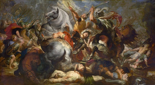 Peter Paul Rubens (1577 bis 1640); Werkstatt: Jacques Jordaens
(1593 bis 1678), Der Tod des Decius Mus in der Schlacht, 1616/17, Öl
auf Leinwand, Bildmaß 289 x 518 cm, LIECHTENSTEIN. The Princely
Collections, Vaduz-Vienna