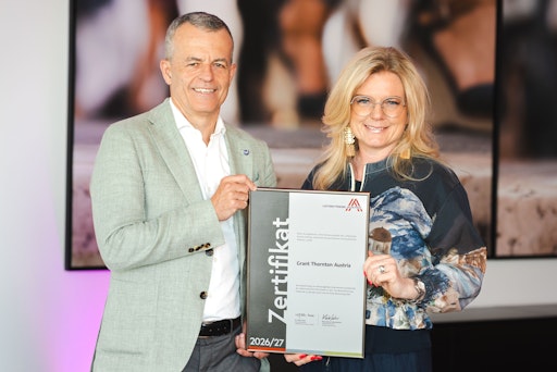 vlnr.: Monica Rintersbacher (Geschäftsführerin Leitbetriebe
Austria), Christoph Zimmel (CEO & Managing Partner Grant Thornton
Austria)
