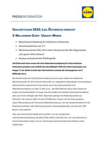 Vorschau Bild von Pressemitteilung Lidl Österreich