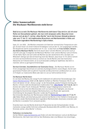 Vorschau Bild von Pressemitteilung zum Thema Marillenernte in der Wachau.