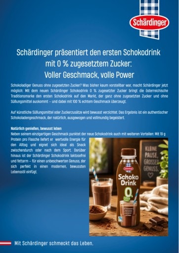 Vorschau Bild von Presseaussendung Schärdinger Schokodrink 0% Zuckerzusatz