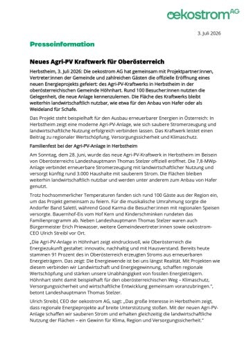 Vorschau Bild von Presseaussendung: Neues Agri-PV Kraftwerk für Oberösterreich