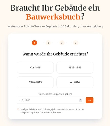  Bauwerksbuch-Pflicht in Wien: Kostenloser Online-Check zeigt
Eigentümern ihre Frist unter https://dein-bauwerksbuch.wien/